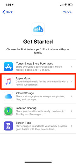 condivisione della famiglia di musica Apple