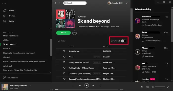 Spotify 재생 목록을 PC 또는 Mac에 다운로드