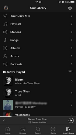 tetapkan apl Spotify kepada Mod Luar Talian pada mudah alih