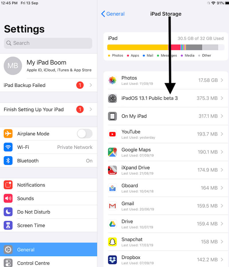 Padamkan Fail Kemas Kini iOS