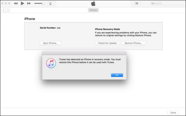 reset iPhone via iTunes to exit DFU mode
