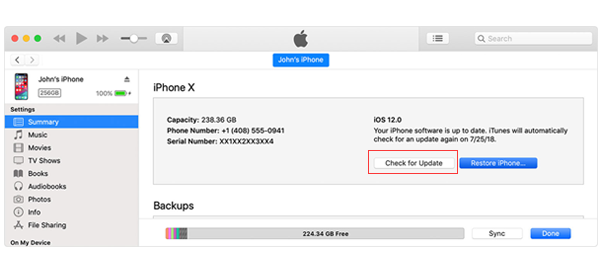 Update iPhone with iTunes to Fix iPhone Stuck on Verifying Update