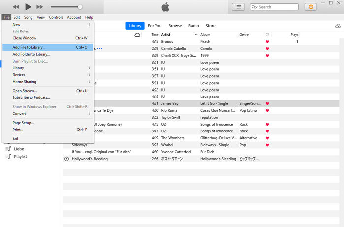 iTunes में संगीत फ़ाइलें जोड़ें