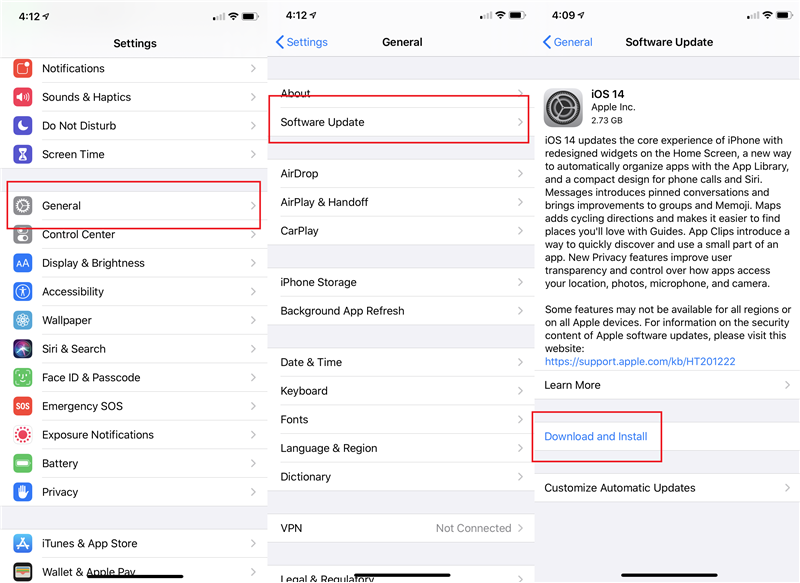 ติดตั้ง iOS 14 บน iPhone ผ่าน OTA