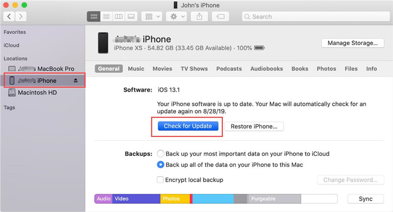 Finder'ı kullanın iPhone'da iOS 14 yükleyin