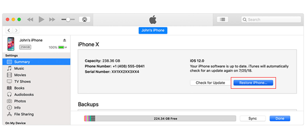 Restore iPhone with iTunes to Get iPhone Out of Verifying Update