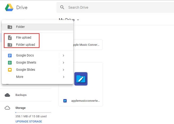 apple müziğini google drive'a yükle