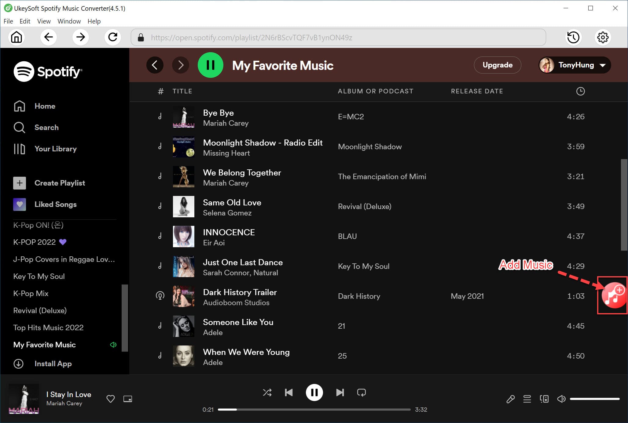 coller l'URL de la liste de lecture Spotify