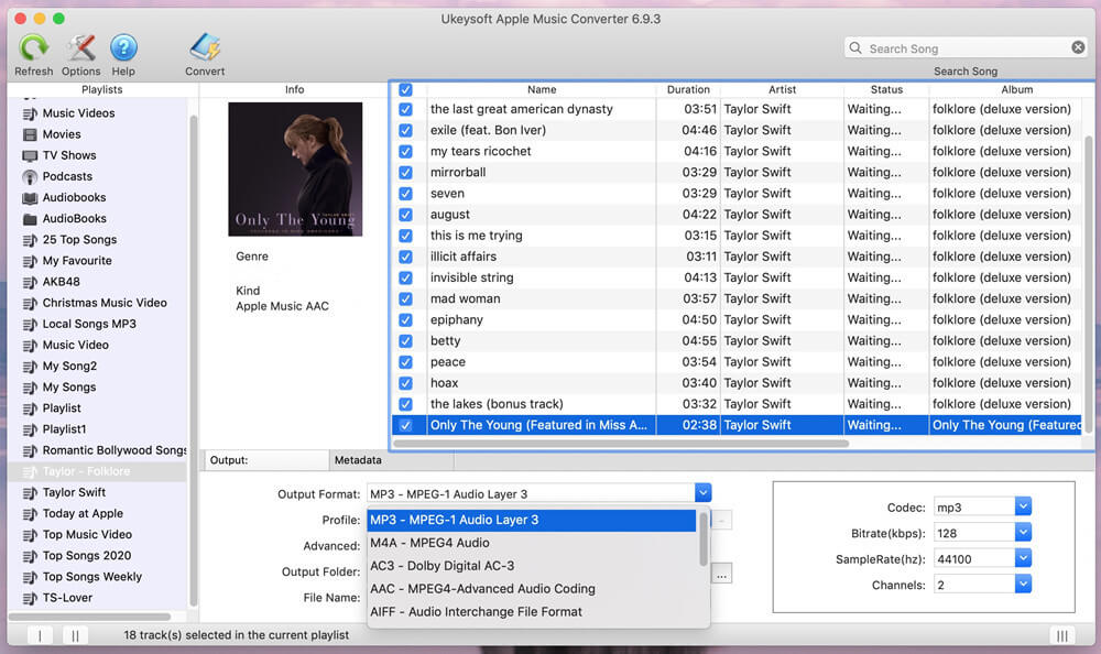 select mp3 output format