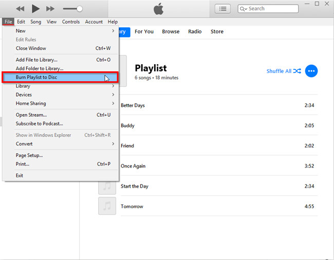 نسخ قائمة التشغيل إلى قرص مضغوط عبر iTunes