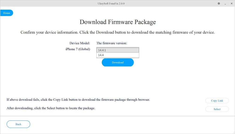 ios firmwarepakket selecteren package