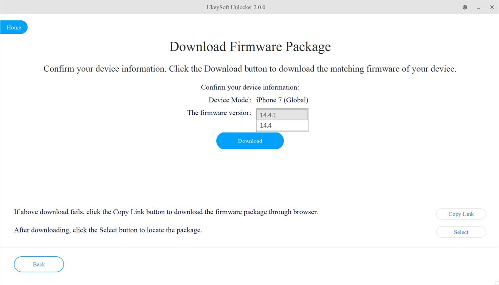 select version to download firmware package