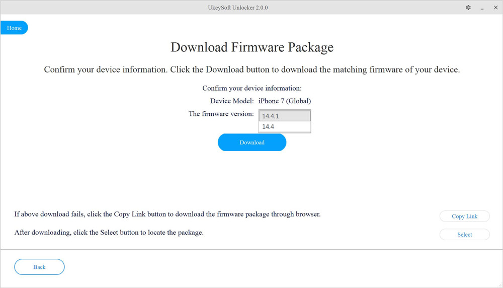 ios unlocker firmware package sélectionner