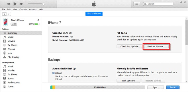 restore iphone via itunes