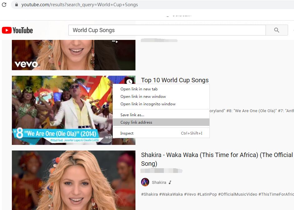 másolja a World Cup Songs linket a youtube -ra