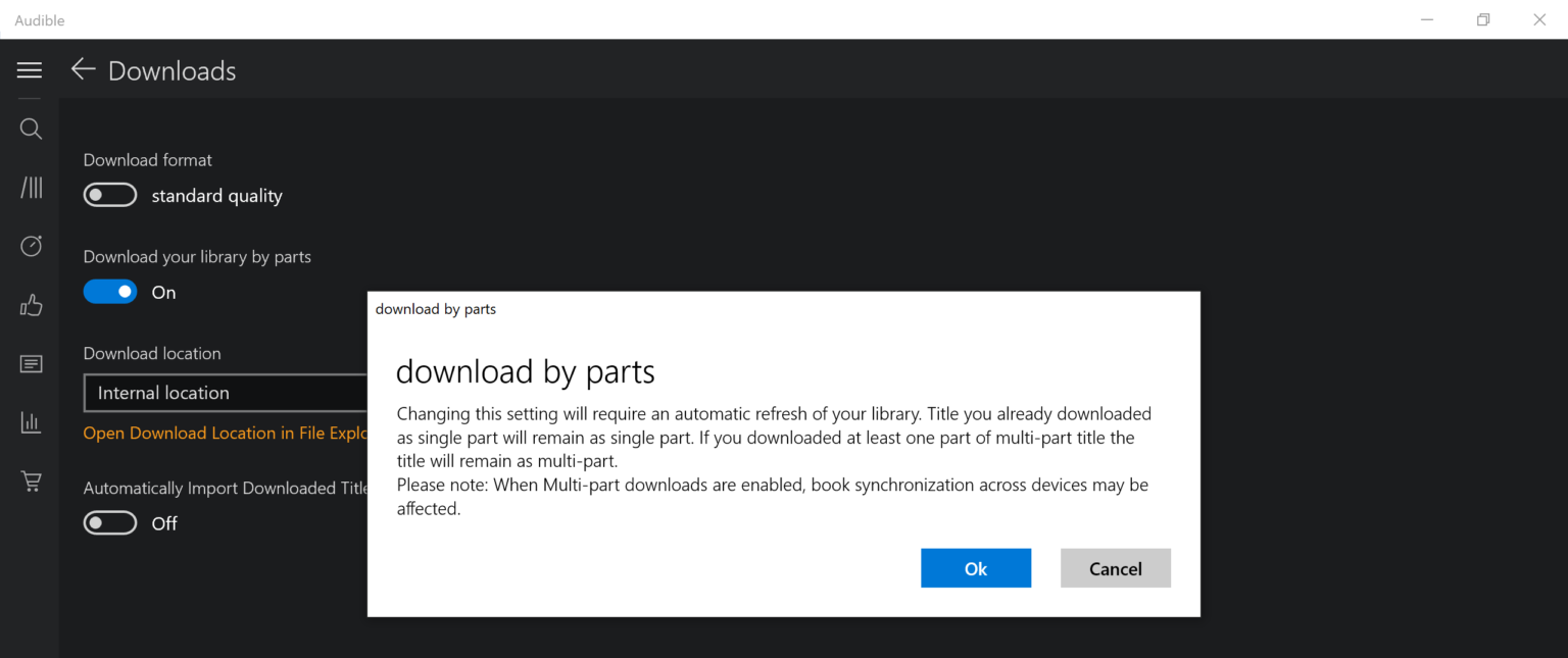 computer audible turn on download by parts
