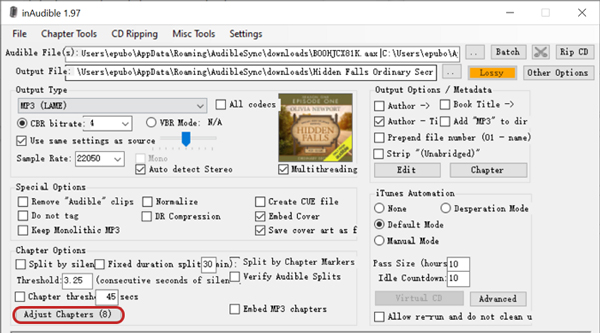 inAudible output settings
