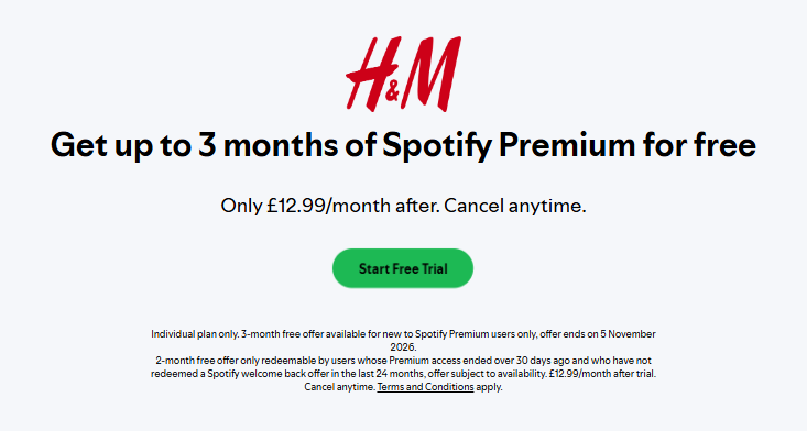 get Spotify Premium free on H&M