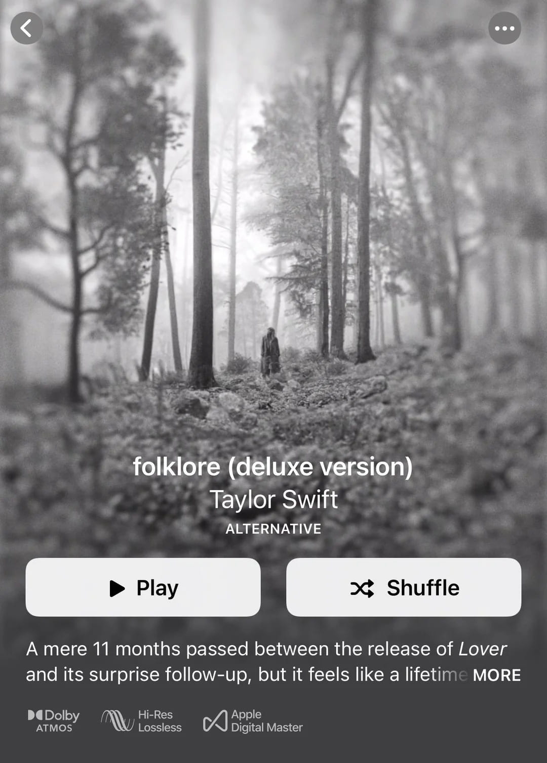 Taylor Swift album Folklore on Apple Music