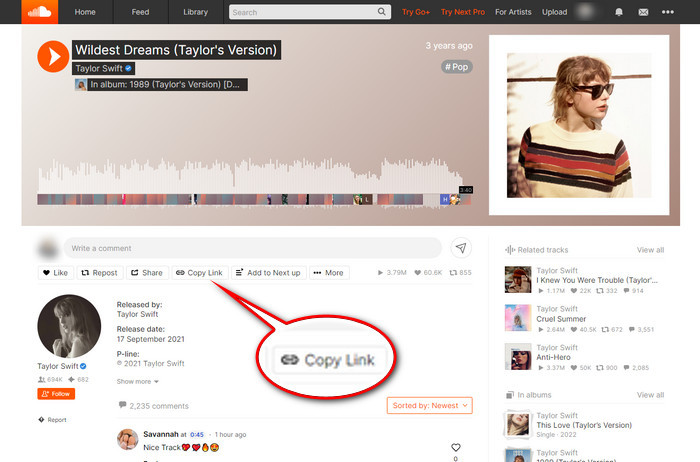 copy soundcloud music link