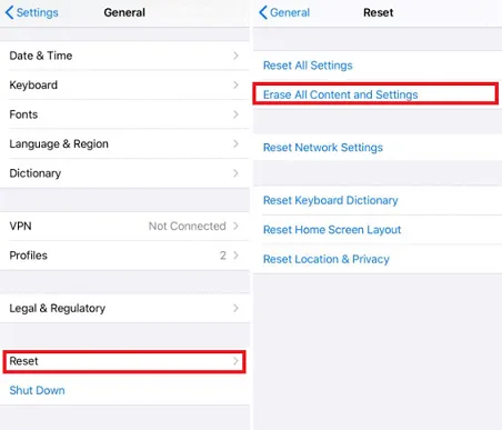 configuración de reinicio de iphone