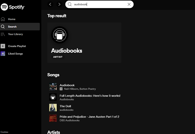 buscar audiolibros de Spotify