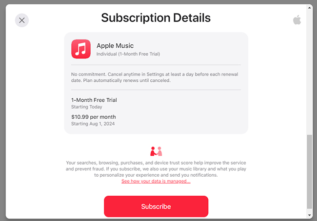 Apple Musicの無料トライアルを始める