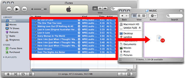 ถ่ายโอนเพลงจาก iTunes ไปยังเครื่องเล่น MP3