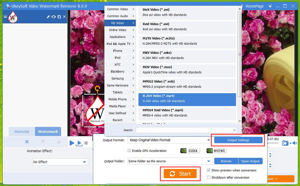 start to add watermark to video