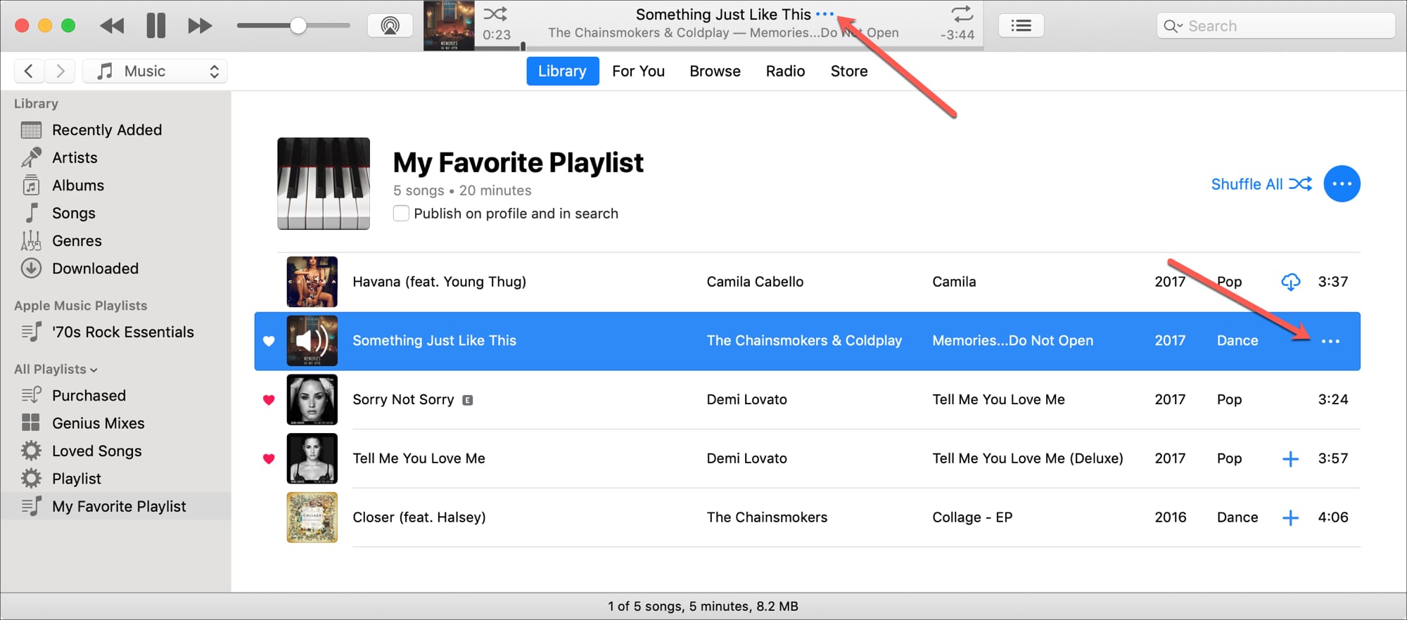 Şarkı için iTunes Daha Fazla Düğmesi