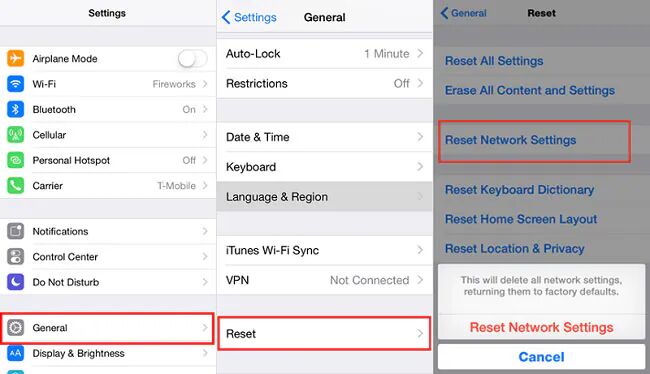 รีเซ็ตการตั้งค่าเครือข่ายบน ios