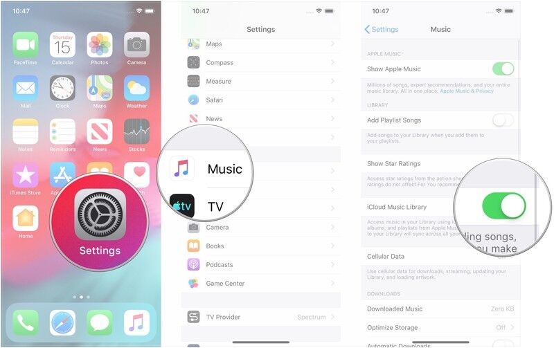 enable iCloud music library on iphone