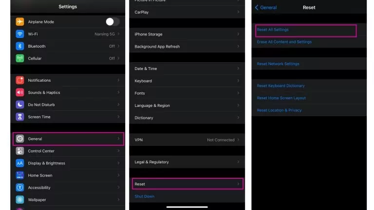 reset all settings to fix iPhone freezing