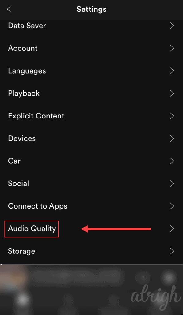 Settings on Spotify mobile app