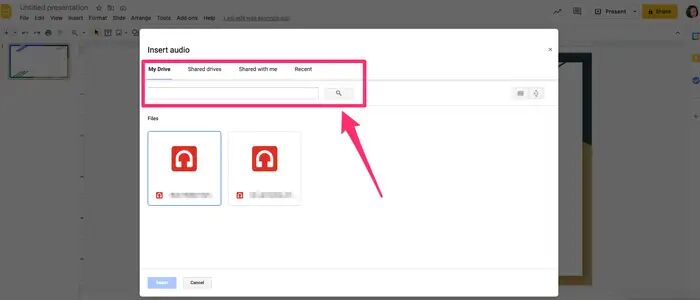 add audio from Google Drive to Google Slides
