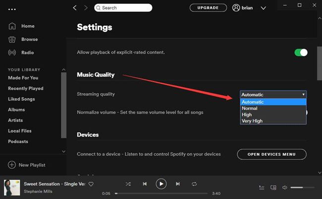 change music quality on Spotify desktop