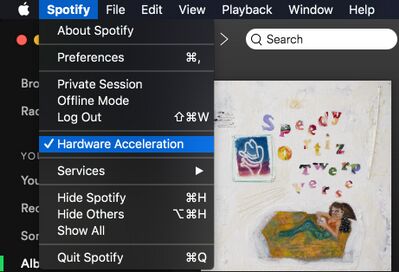 hardwareversnelling uitschakelen in Spotify-app op mac