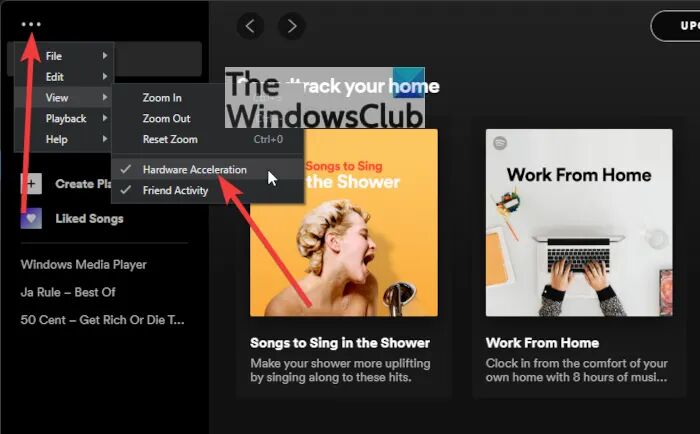 nonaktifkan Akselerasi perangkat keras pada aplikasi Spotify di pc