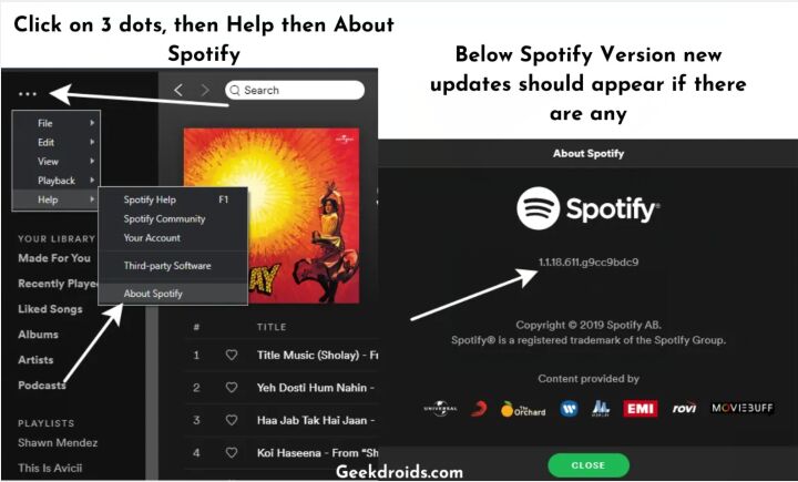 oppdater Spotify desktop app