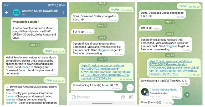 download amazon music to mp3 on Telegram bot