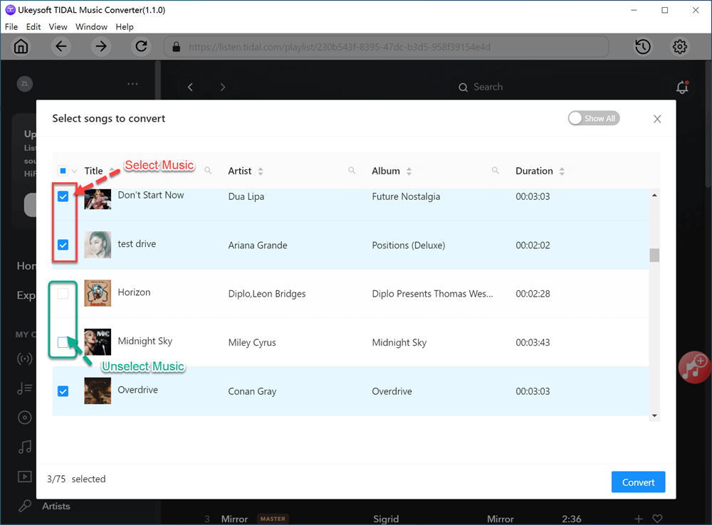 select Tidal music