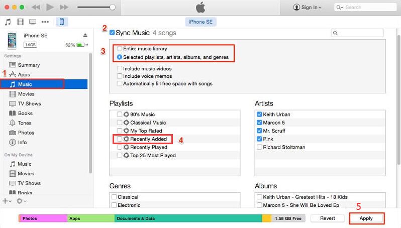 sincronizza la musica su ios in itunes