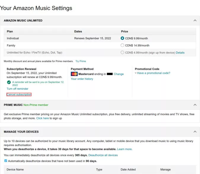 Ustawienia muzyki Amazon