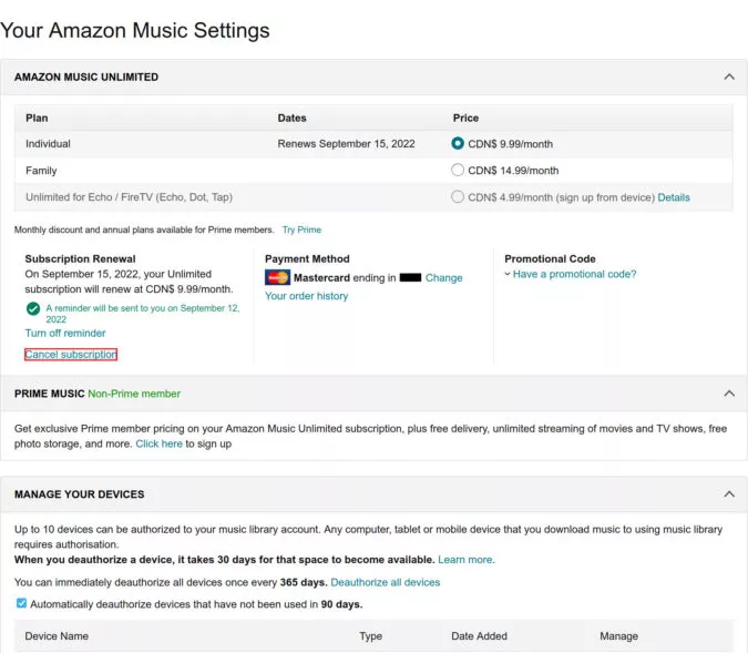 Amazon muziek instellingen