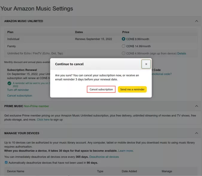 annuleer amazon-muziek op desktop