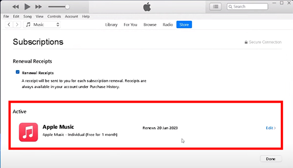 apple music subscription pc