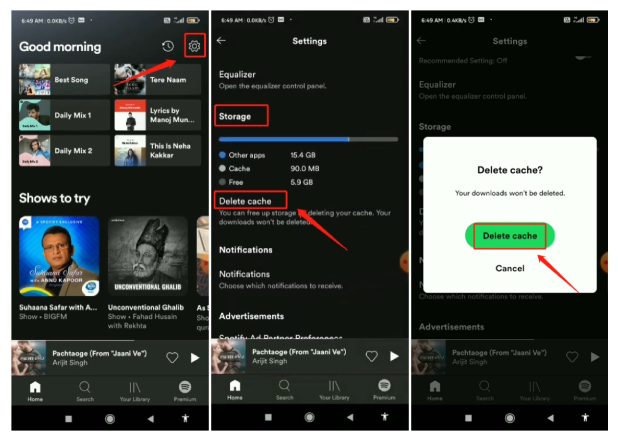 clear Sptify cache on Android