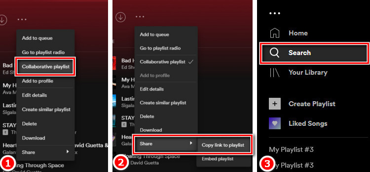 copier l'url de la playlist depuis l'application