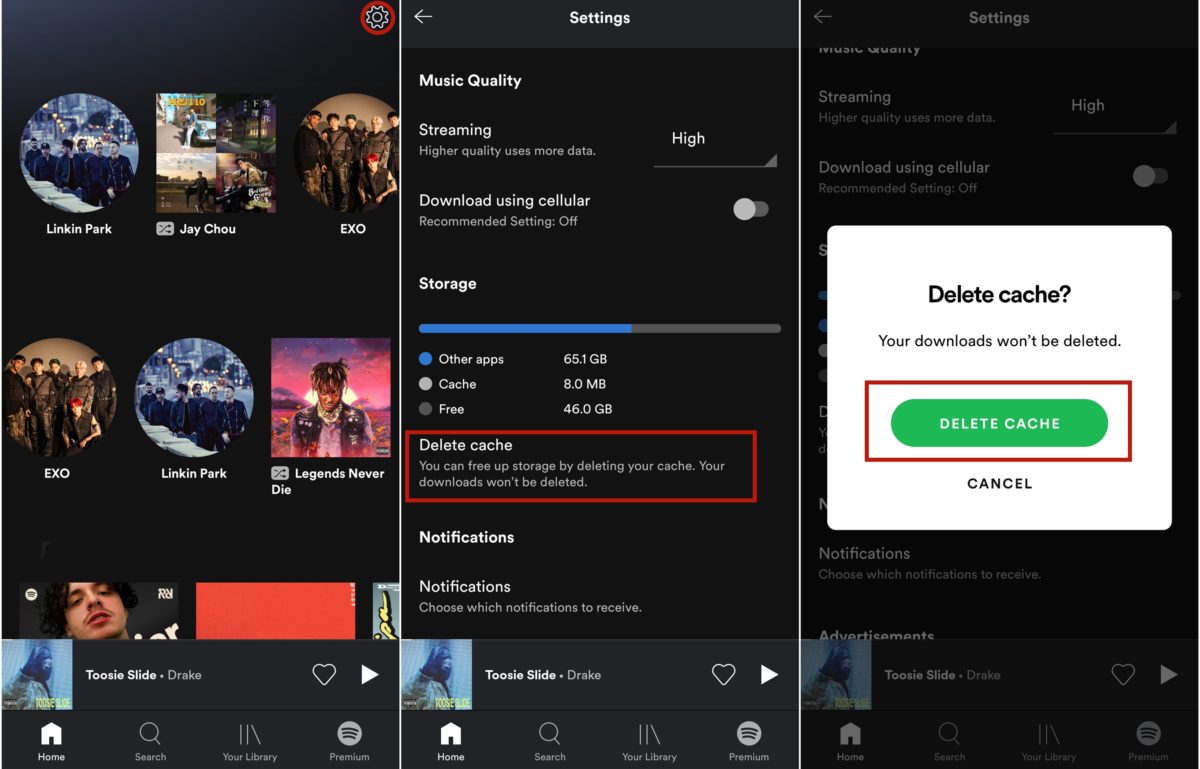 xóa bộ nhớ cache spotify