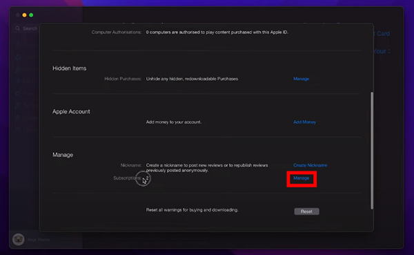 manage subscription mac